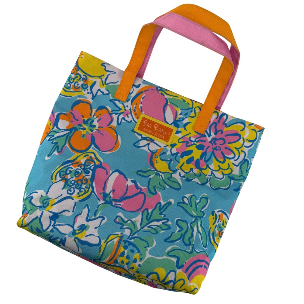 Lilly Pulitzer Tote Bag Womens OS Blue Floral Canvas Estee Lauder Shopper